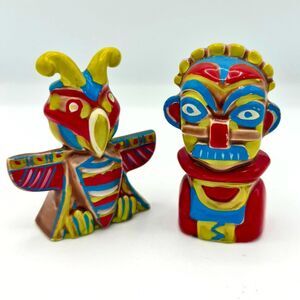 Vintage Norcrest Totem Pole Salt Pepper Shakers Aztec Tiki Island Retro Kitchen